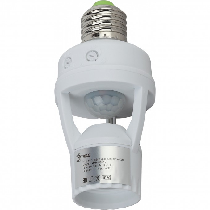 Датчик движения ЭРА белый E27 60Вт 360гр 6м IP20 MD 015 B0043792 Датчик движения ЭРА белый E27 60Вт 360гр 6м IP20 MD 015 B0043792