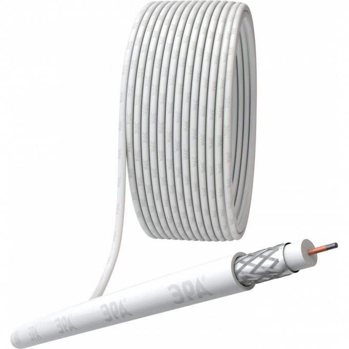 Кабель коаксиальный ЭРА RG-6U 75 Ом CCS оплётка AL 48% PVC цвет белый бухта 100 м SIMPLE B0044596 Кабель коаксиальный ЭРА RG-6U 75 Ом CCS оплётка AL 48% PVC цвет белый бухта 100 м SIMPLE B0044596