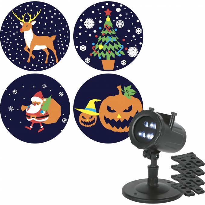 Проектор ЭРА LED ПРАЗДНИК IP44 220В 4 карты с динамичн. проекциями ПДУ в компл. Б0056011 B0056011 Проектор ЭРА LED ПРАЗДНИК IP44 220В 4 карты с динамичн. проекциями ПДУ в компл. Б0056011 B0056011