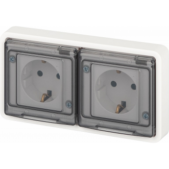 Розетка ЭРА ЭКСПЕРТ 11-2523-01 2х2P+E горизонтальная IP55 16А-250В СУ белая