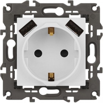 Розетка ЭРА ELEGANCE Б0065773 14-4109-01М 2P+E 16A-250В штор. с 2xUSB 5В-3А матовый белый