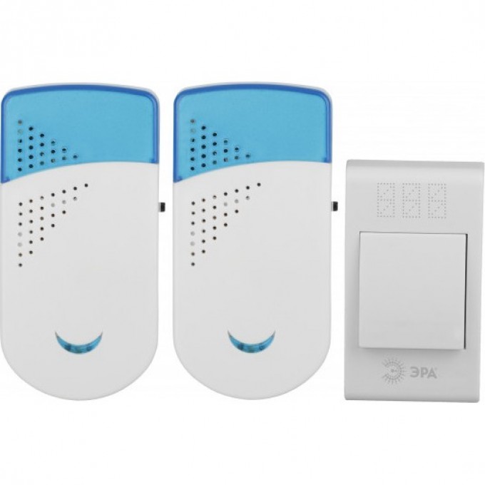 Звонок дверной ЭРА TWIN-R беспроводной два динамика белый с голубым 32 мелодии B0019878 Звонок дверной ЭРА TWIN-R беспроводной два динамика белый с голубым 32 мелодии B0019878
